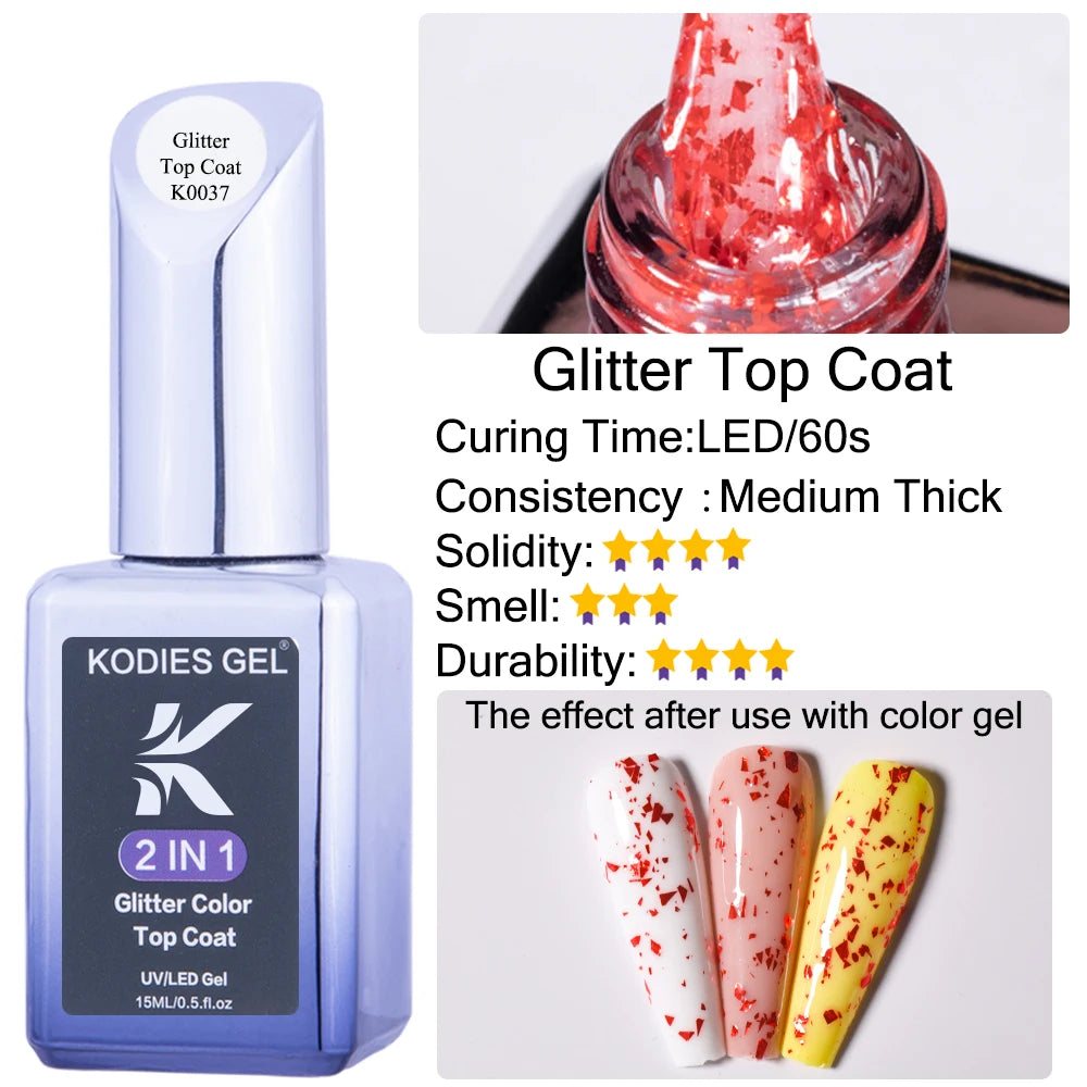 KODIES GEL Top Coat UV Gel Nail Polish 15ML Glitter Diamond Topcoat Semi Permanent Manicure Summer Gel Varnish for Nails Art