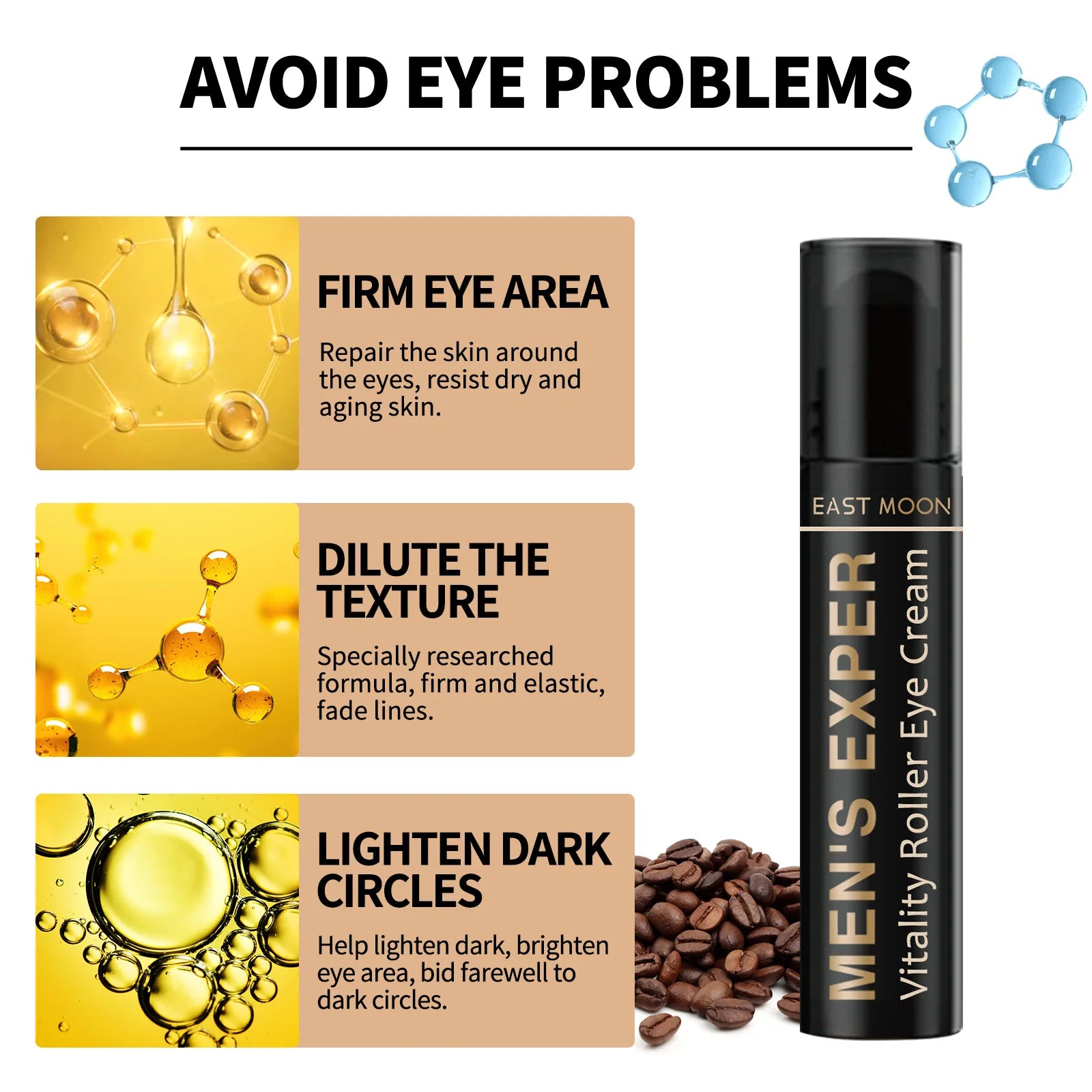 Hyaluronic Eye Firming Roller Repair Dark Circles Improve Bags Puffiness Fade Fine Line Deep Moisturize Night Eye Lifting 