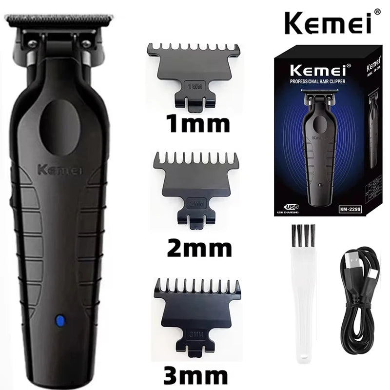 Trimmer Kemei 2299 Barber Cordless Hair Trimmer 0mm Zero Gapped Carving Clipper Detailer