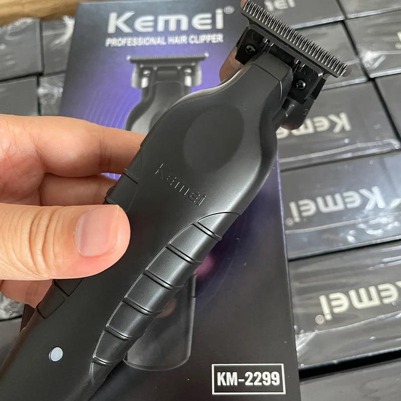 Trimmer Kemei 2299 Barber Cordless Hair Trimmer 0mm Zero Gapped Carving Clipper Detailer Professional Electric Finish Cutting Machine