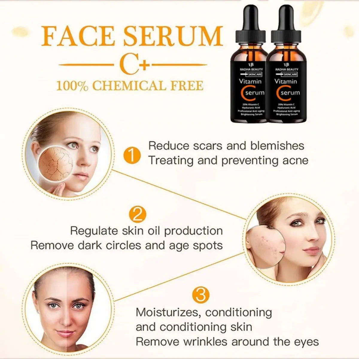 Vitamin C serum Face Serum Long Lasting Moisturizing Improve Roughness Lighten Spots Hyaluronic Acid Facial  face lift  Essence321