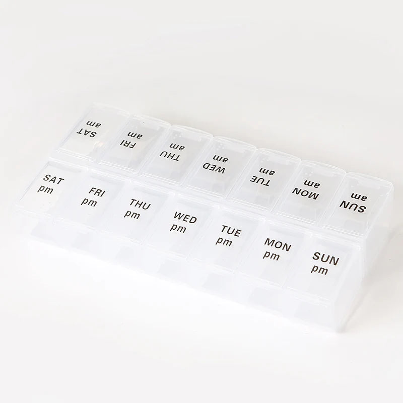 Weekly Portable Travel Pill Cases Box 7 Days Organizer 14 Grids Pills Container Storage Tablets Vitamins Medicine Fish Oils0000
