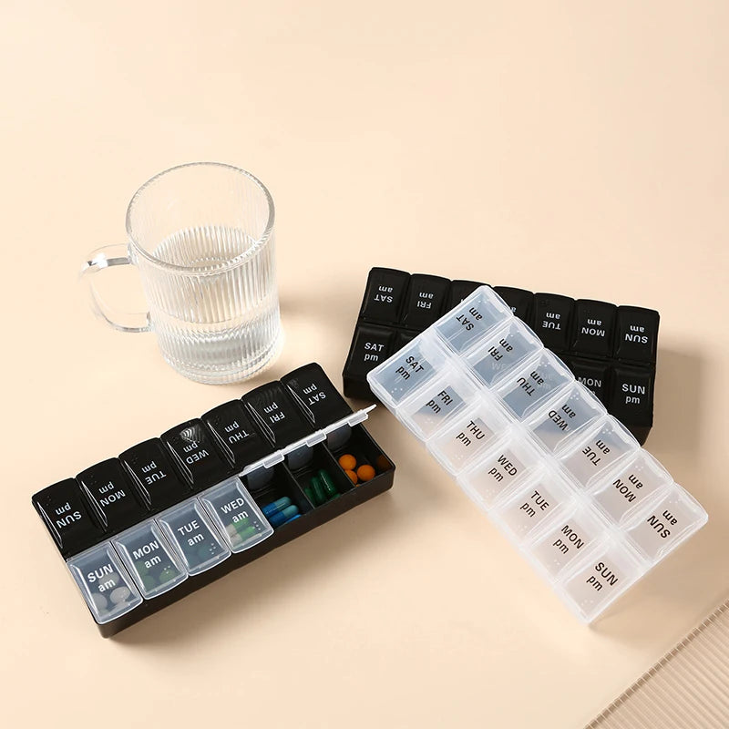 Weekly Portable Travel Pill Cases Box 7 Days Organizer 14 Grids Pills Container Storage Tablets Vitamins Medicine Fish Oils88