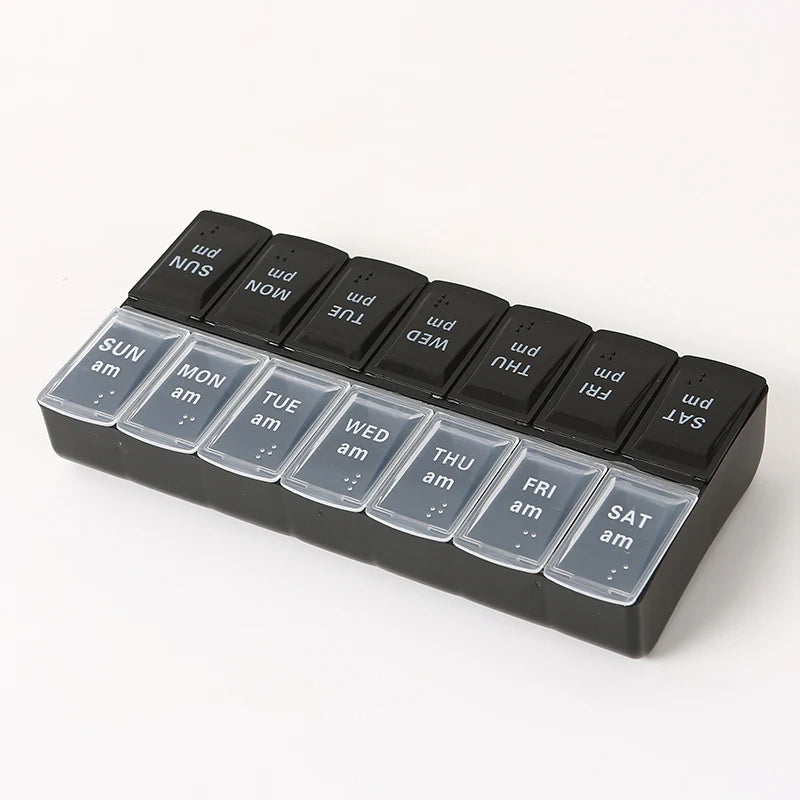 Weekly Portable Travel Pill Cases Box 7 Days Organizer 14 Grids Pills Container Storage Tablets Vitamins Medicine Fish Oils0999