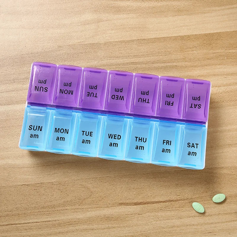 Weekly Portable Travel Pill Cases Box 7 Days Organizer 14 Grids Pills Container Storage Tablets Vitamins Medicine Fish Oils99