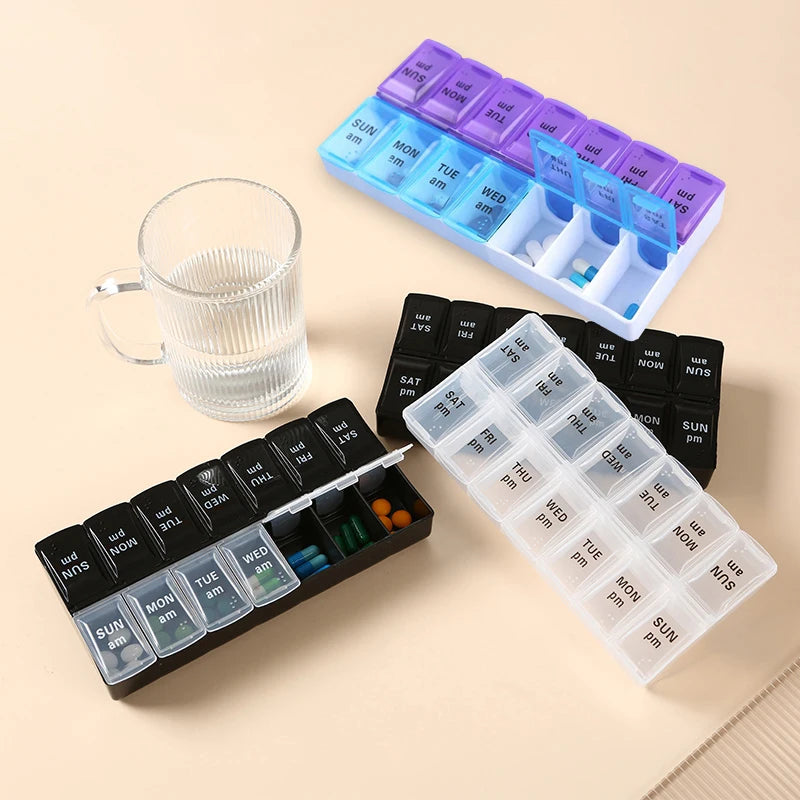 Weekly Portable Travel Pill Cases Box 7 Days Organizer 14 Grids Pills Container Storage Tablets Vitamins Medicine Fish Oilsvv