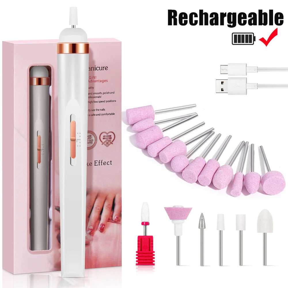 YIKOOLIN Portable Nail File Care Electric Nail Drill with 4 Speeds Cuticle 