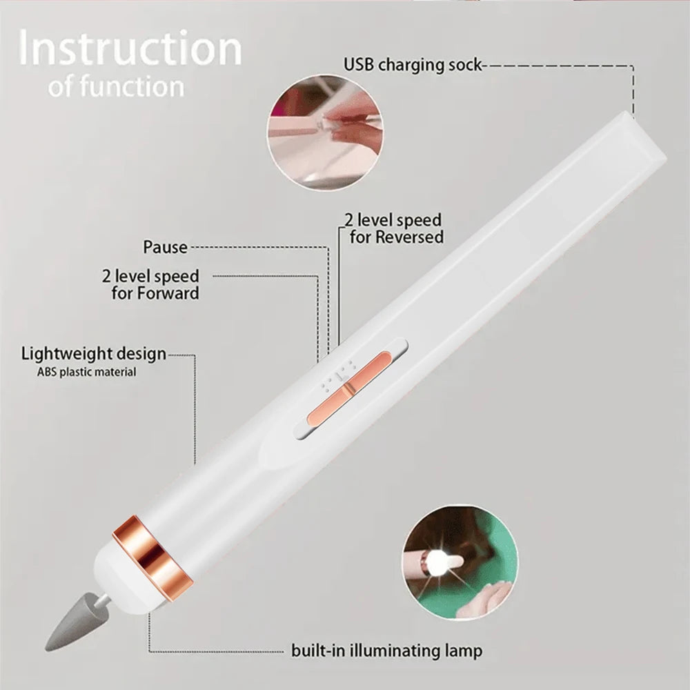 YIKOOLIN Portable Nail File Care Electric Nail Drill with 4 Speeds Cuticle Trimmer Battery Operated Manicure 
