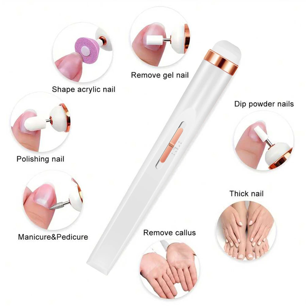 YIKOOLIN Portable Nail File Care Electric Nail Drill with 4 Speeds Cuticle Trimmer Battery Operated Manicure and Pedicure 
