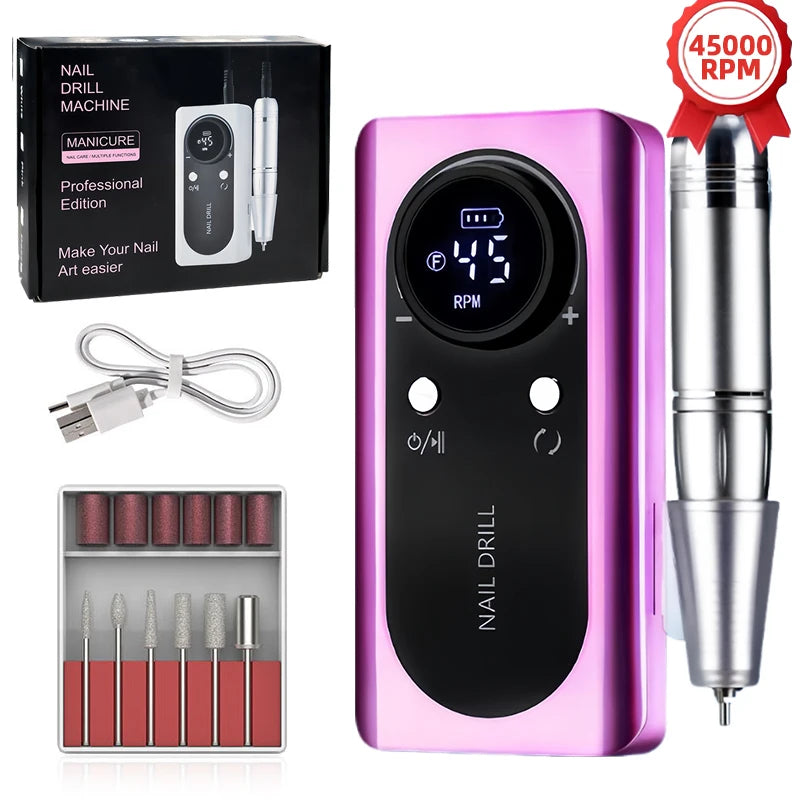 45000 Drill Machine Kit Rechargeable Nail Sander Machine With Pause Mode Professional Electric Nail File manicure